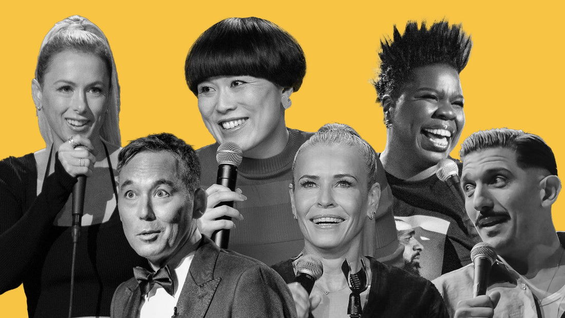 L to R clockwise: Iliza Shlesinger, Atsuko Okatsuka, Leslie Jones, Andrew Schulz, Chelsea Handler, & Steve Byrne.