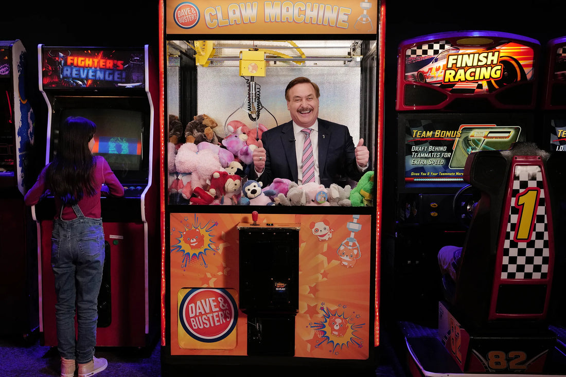 Jimmy Kimmel interviews the MyPillow guy from a claw machine