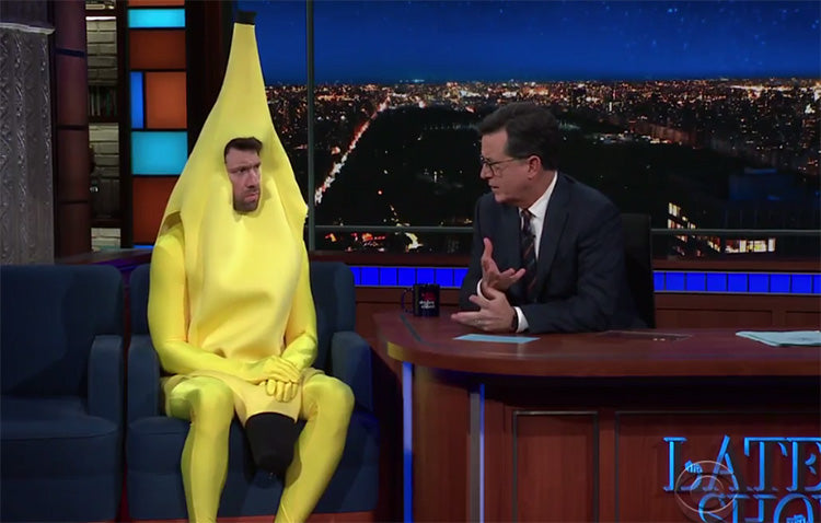 Watch Billy Eichner wear a banana suit and play a quiz game with Stephen Colbert