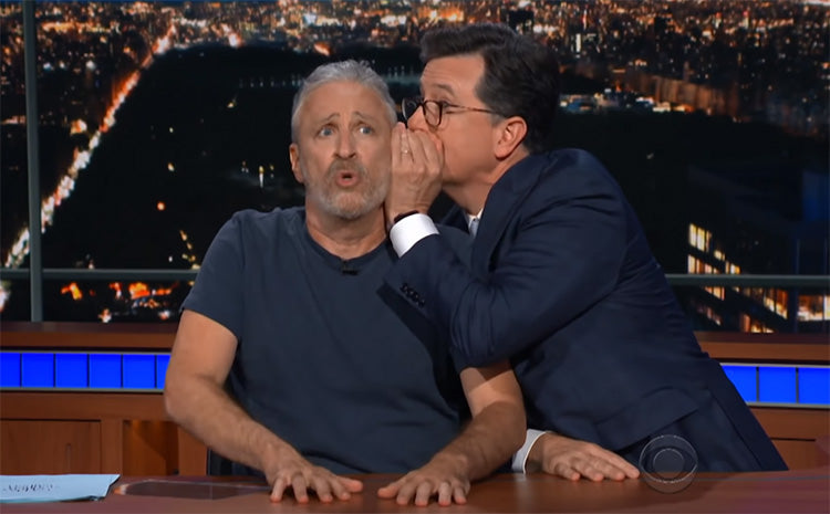 Jon Stewart took over Stephen Colbert's late night desk to try to negotiate with Donald Trump