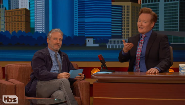 Jon Stewart gives Conan O'Brien an NYC Citizenship test