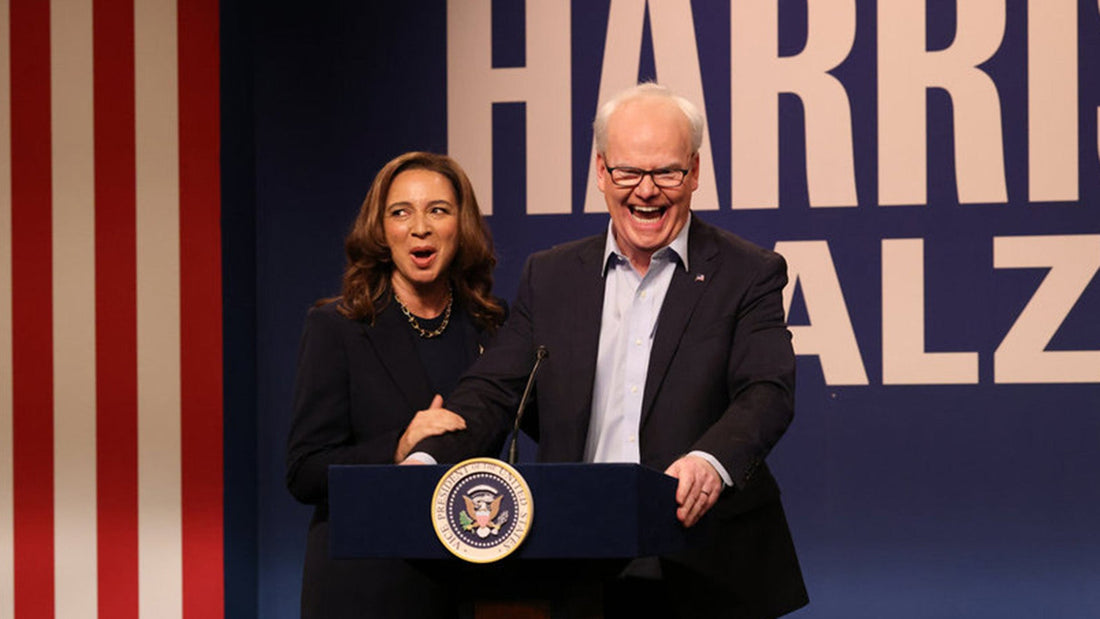 Maya Rudolph & Jim Gaffigan as Kamala Harris & Tim Walz on Saturday Night Live.