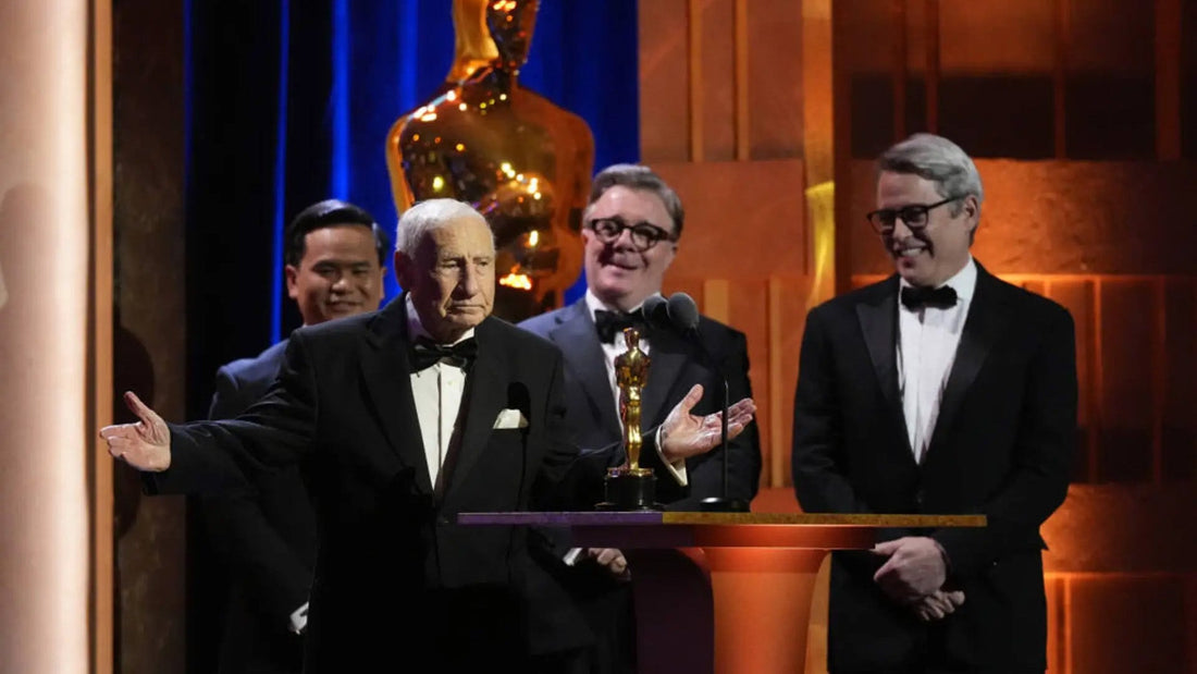 Mel Brooks accepting his honorary oscar.