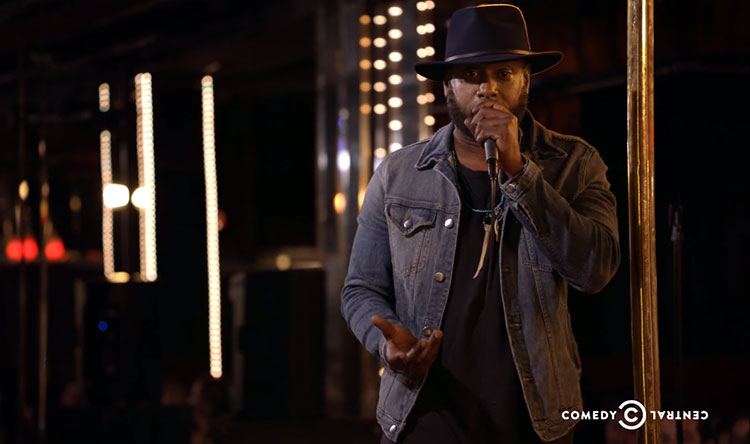 Watch famed rapper Talib Kweli tell a stand-up story on,