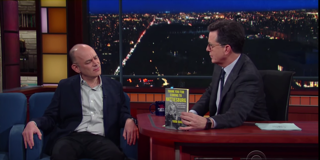 Todd Barry tells Stephen Colbert about his new book, “Thank You for Coming to Hattiesburg”